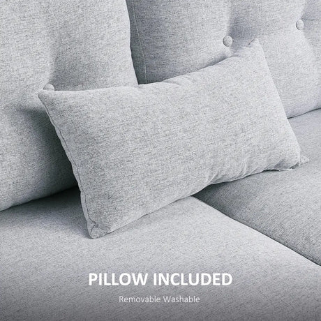 HOMCOM 2 Seater Sofa with Spring Cushion, Fabric Sofa with Wooden Legs, Modern Love Seat for Living Room, 140cm Width Tufted Couch for Bedroom, Light Grey