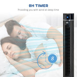 HOMCOM Anion Tower Fan for Bedroom, 42 inch, 6 m/s Powerful Velocity, Standing Floor Fan with 60 Oscillating, 3 Modes, 3 Speeds, 8 Hour Timer, LED Display, Remote Control, Black