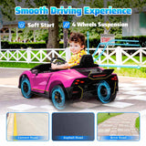 AIYAPLAY 12V Lamborghini Autentica Licensed Kids Electric Car with Remote Control, 4 Suspension Wheels, Soft Start, Pink