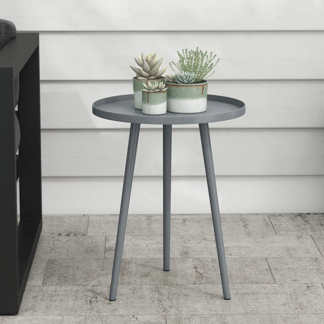 Outsunny Round Garden Coffee Table, Outdoor Side Table with Rounded Steel Edge, 40 x 50H cm, Grey