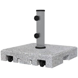 Outsunny Granite Parasol Base, 28kg Heavy Duty Square Umbrella Stand with Wheels, Retractable Handle, Stainless Steel Tube, Grey