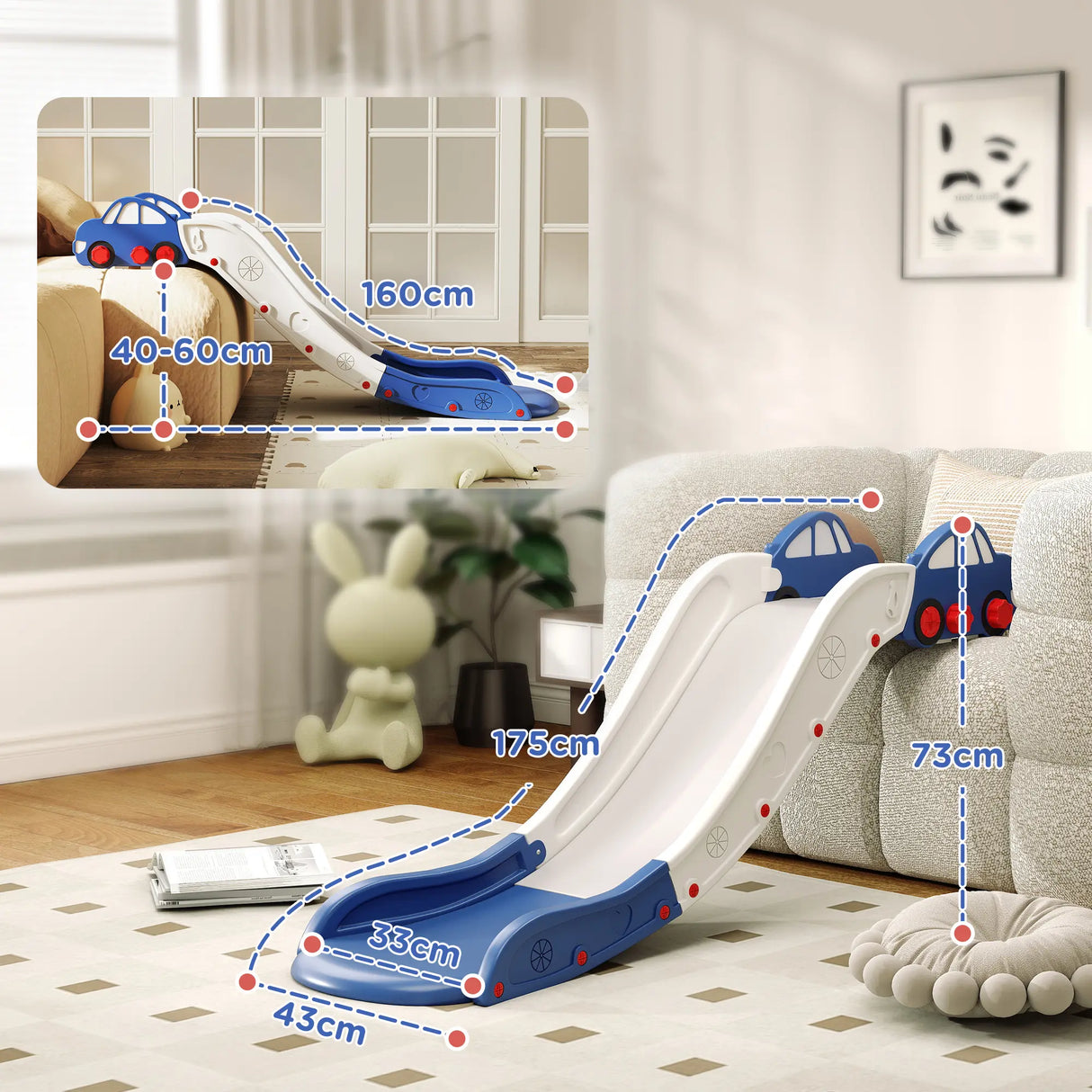 AIYAPLAY Kids Slide for Bed, Sofa, with Extended Length, Easy to assemble and Store, Blue