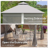 Outsunny 3(m) x 3(m)  Double Roof Outdoor Garden Gazebo Canopy Shelter with Netting, Solid Steel Frame, Light Grey