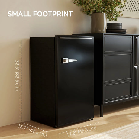 HOMCOM Under Counter Fridge, 85L Small Retro Refrigerator with Chiller Box, Adjustable Thermostat, Glass Shelves, Black