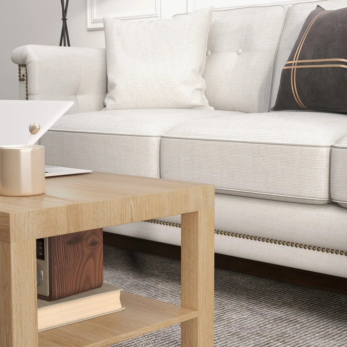 HOMCOM 2-Tier Coffee Table with Storage Shelf, Rectangular Centre Table for Living Room, Home Office, Natural Wood Finish