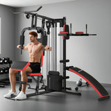 SPORTNOW Multi Gym Workout Station, Weight Machine with 65kg Weight Stack, Sit Up Bench, Push Up Stand, Dip Station