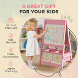 AIYAPLAY Art Easel for Kids, Double-Sided Whiteboard/Blackboard with Paper Roll, Two Storage Boxes, for Ages 3-8 Years, Pink