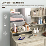 HOMCOM Dressing Table and Stool Set, with Storage - Wood-Effect