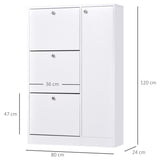 HOMCOM Shoe Cabinet with 3 Flip Drawers, Narrow Shoe Storage Cabinet with 5-tier Cupboard and Adjustable Dividers for Hallway, Entryway, White