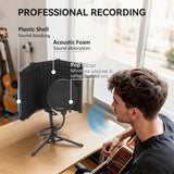 HOMCOM Studio Microphone Isolation Shield with Pop Filter and Tripod Stand, Foldable Adjustable Recording Studio Equipment, 3-Panel High Density Absorbent Foam Shield with 3/8" Threaded Mount, Black