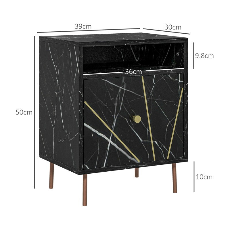 HOMCOM Elegant Bedside with Storage - Black/Gold Tone