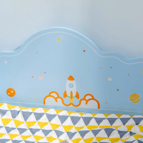 ZONEKIZ Space Themed Toddler Bed, Kids Bedroom Furniture, with Safety Rails - Blue