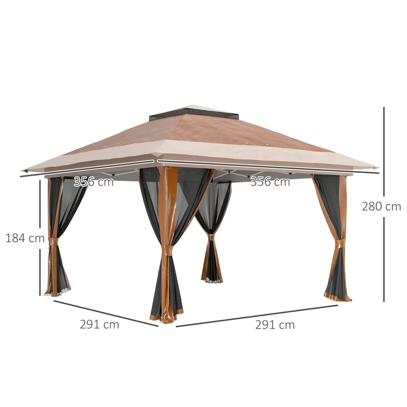 Outsunny 3.6 x 3.6m Pop-Up Gazebo, with Accessories - Brown