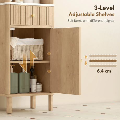 HOMCOM Multi-Storage Slimline Bathroom Cabinet - Wood-Effect