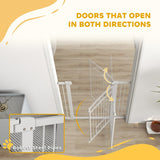 PawHut 96cm Tall Dog Gate with Cat Door, 7cm and 14cm Extensions, for Stairs, Doorways, 76-104cm Width