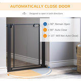 PawHut Dog Safety Gate, for Hallways, Staircases, Doors w/ Automatic Closing Door - Black