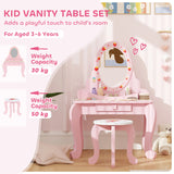 AIYAPLAY Kids Dressing Table Set, Vanity Table with Stool, Mirror, Drawer, Desktop, Storage, Strawberry-Theme, Pink