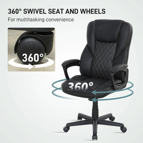 HOMCOM High Back Executive Office Chair, PU Leather Swivel Desk Chair with Tilt Function, Armrests and Adjustable Height for Home Office, Black