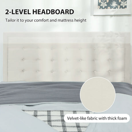 HOMCOM Double Ottoman Bed Frame, with Front Drawer - Cream