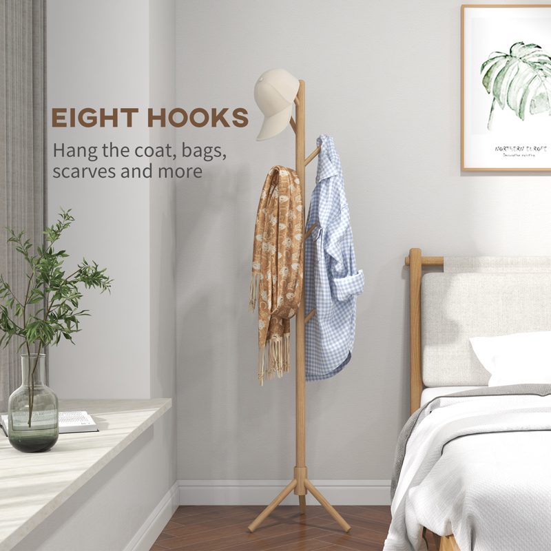 HOMCOM Eight-Hook Wooden Coat Rack - Natural