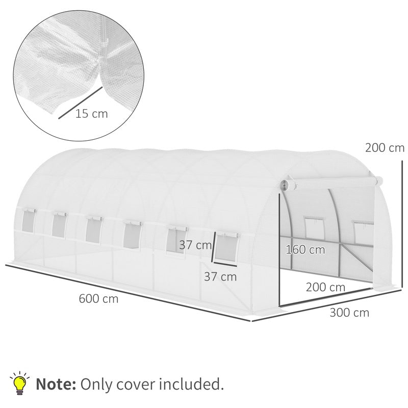 Outsunny Greenhouse Replacement Cover ONLY Winter Garden Plant PE Cover with Roll-up Windows Door, 6 x 3 x 2m White