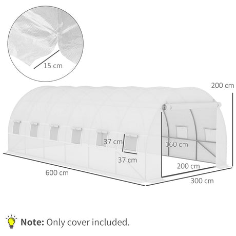 Outsunny Greenhouse Replacement Cover ONLY Winter Garden Plant PE Cover with Roll-up Windows Door, 6 x 3 x 2m White