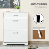 HOMCOM Shoe Cabinet, Slim Shoe Storage Cabinet with Drawer, 2 Flip-up Doors and Adjustable Shelf, Narrow Shoe Cupboard for 16 Pairs of Shoes for Entryway, Hallway, White