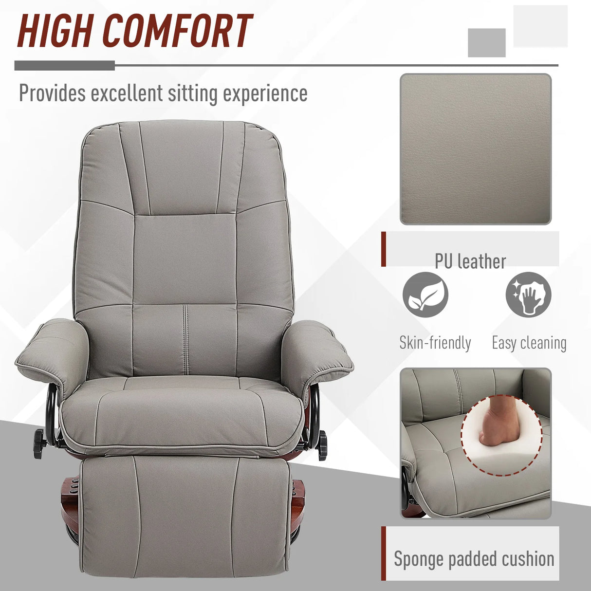 HOMCOM Reclining Swivel Chair, with Footrest - Grey