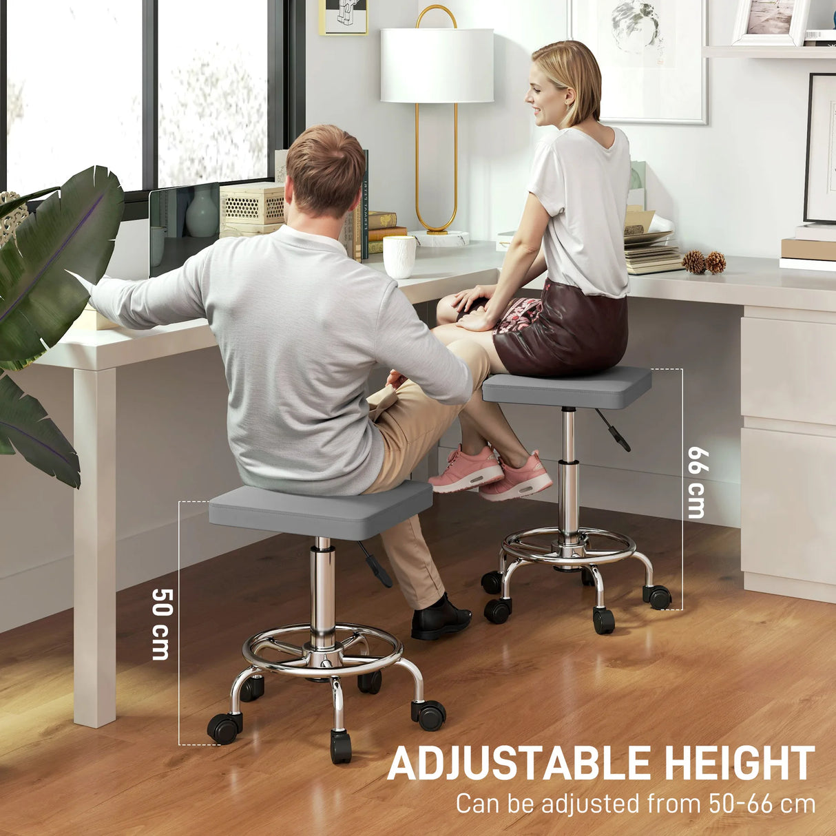 HOMCOM Faux Leather Padded Salon Stool - Grey