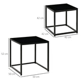 HOMCOM Nest of Tables, Set of 2 Coffee Table, Side Tables with Tempered Glass Desktop and Metal Frame for Living Room, Bedroom, Office, Black