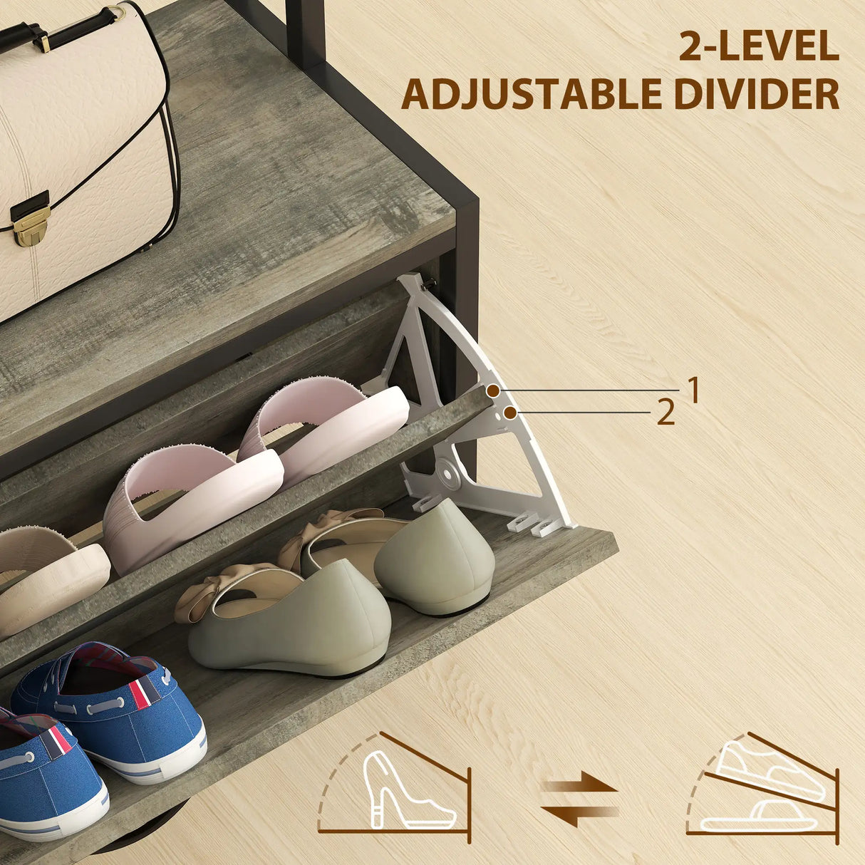 HOMCOM 5-In-1 Industrial-Style Hallway Tree - Grey/Black