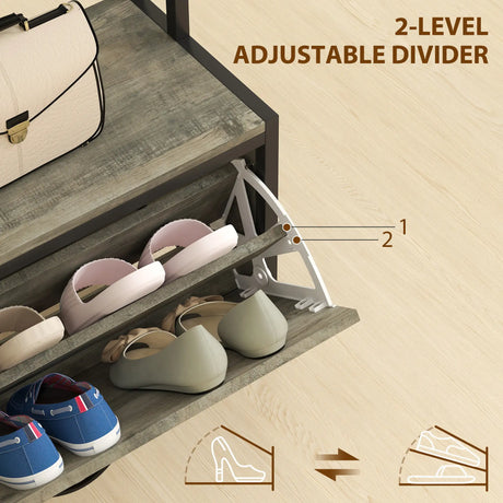 HOMCOM 5-In-1 Industrial-Style Hallway Tree - Grey/Black