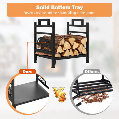 Decorative Firewood Rack with Side Handles and Adjustable Footpads