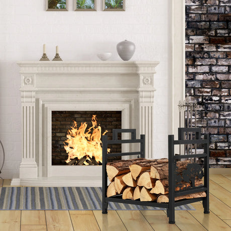 Decorative Firewood Rack with Side Handles and Adjustable Footpads