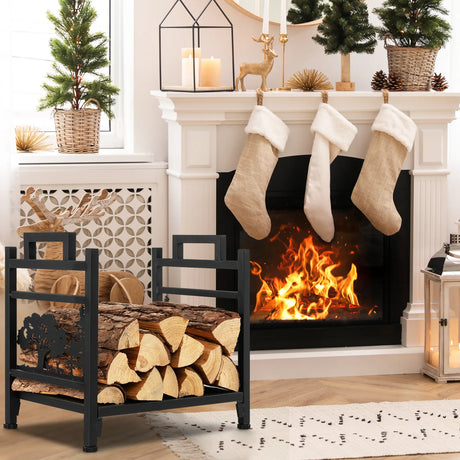 Decorative Firewood Rack with Side Handles and Adjustable Footpads