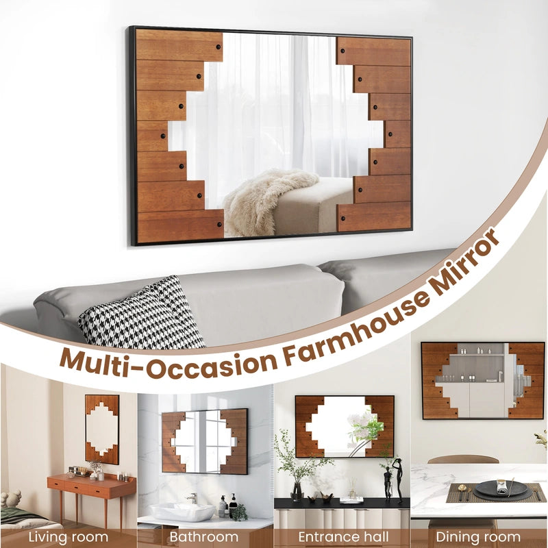37.5" x 26.5" Decorative Rectangle Wall Mirror with Piano Key-Shaped Frame-Black