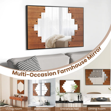 37.5" x 26.5" Decorative Rectangle Wall Mirror with Piano Key-Shaped Frame-Black