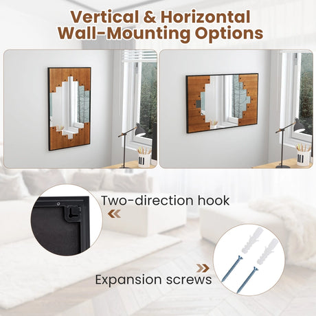 37.5" x 26.5" Decorative Rectangle Wall Mirror with Piano Key-Shaped Frame-Black
