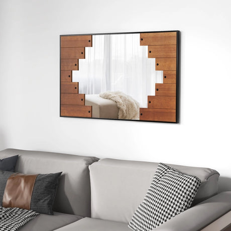 37.5" x 26.5" Decorative Rectangle Wall Mirror with Piano Key-Shaped Frame-Black