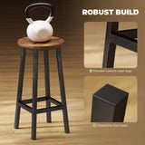 HOMCOM Bar Stools Set of 2 Breakfast Bar Stools with Footrest, Industrial Round, 32 x 32 x 65 cm, Rustic Brown