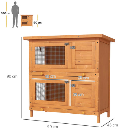 PawHut Double Tier Rabbit Hutch Large 2-Tier Wooden Hutch for Rabbits & Guinea Pigs, Pet Lovers Choice, Natural