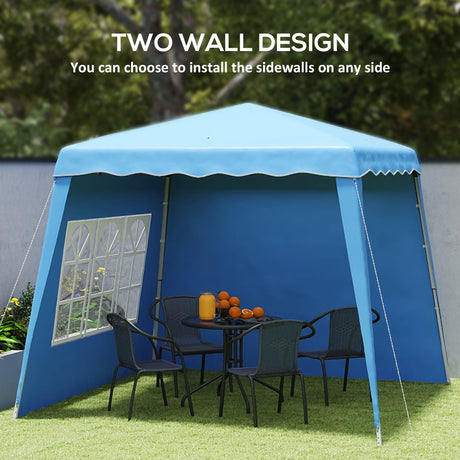 Outsunny 2.4 x 2.4m Two Wall Pop Up Gazebo - Blue