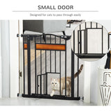 PawHut Pet Gate Safety Gate, with Cat Flap, Auto Close, for Staircases, Doorways, Hallways, 74-80cm Wide - Black