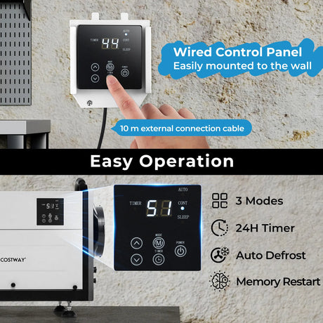 50/70L/Day Crawl Space Dehumidifier with 3 Modes and 24H Timer-Black-50L