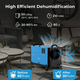 50/70L/Day Crawl Space Dehumidifier with 3 Modes and 24H Timer-Blue-50L