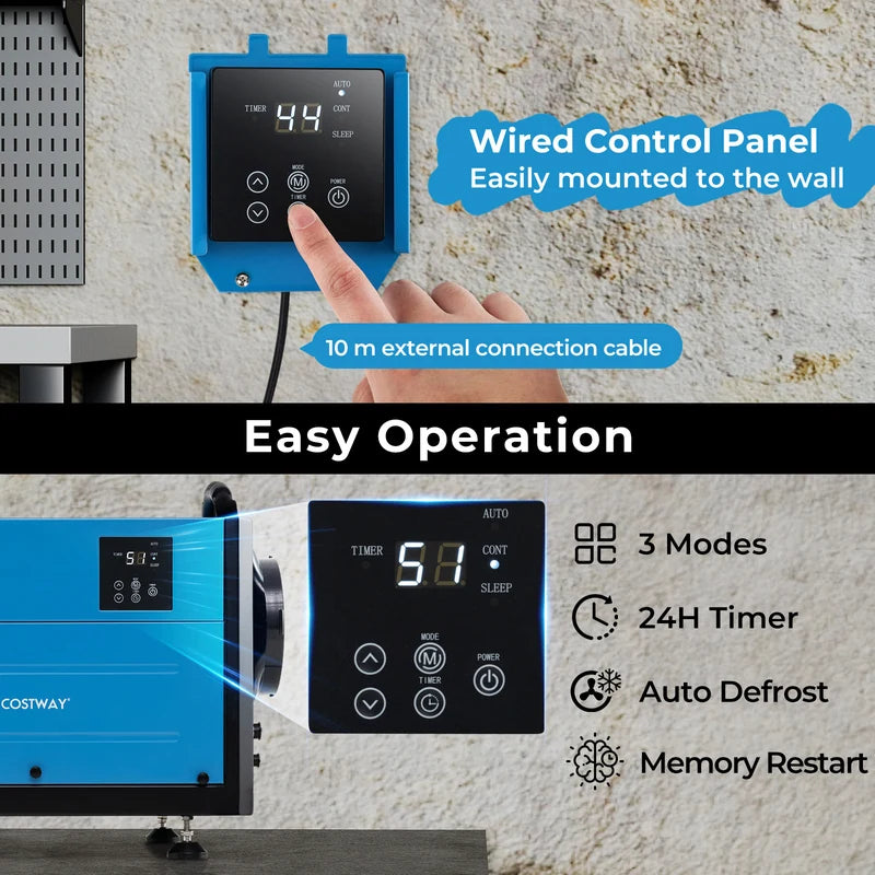 50/70L/Day Crawl Space Dehumidifier with 3 Modes and 24H Timer-Blue-50L