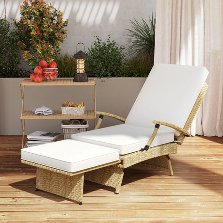 Outsunny 80 Reclining Rattan Lounger - White/Beige