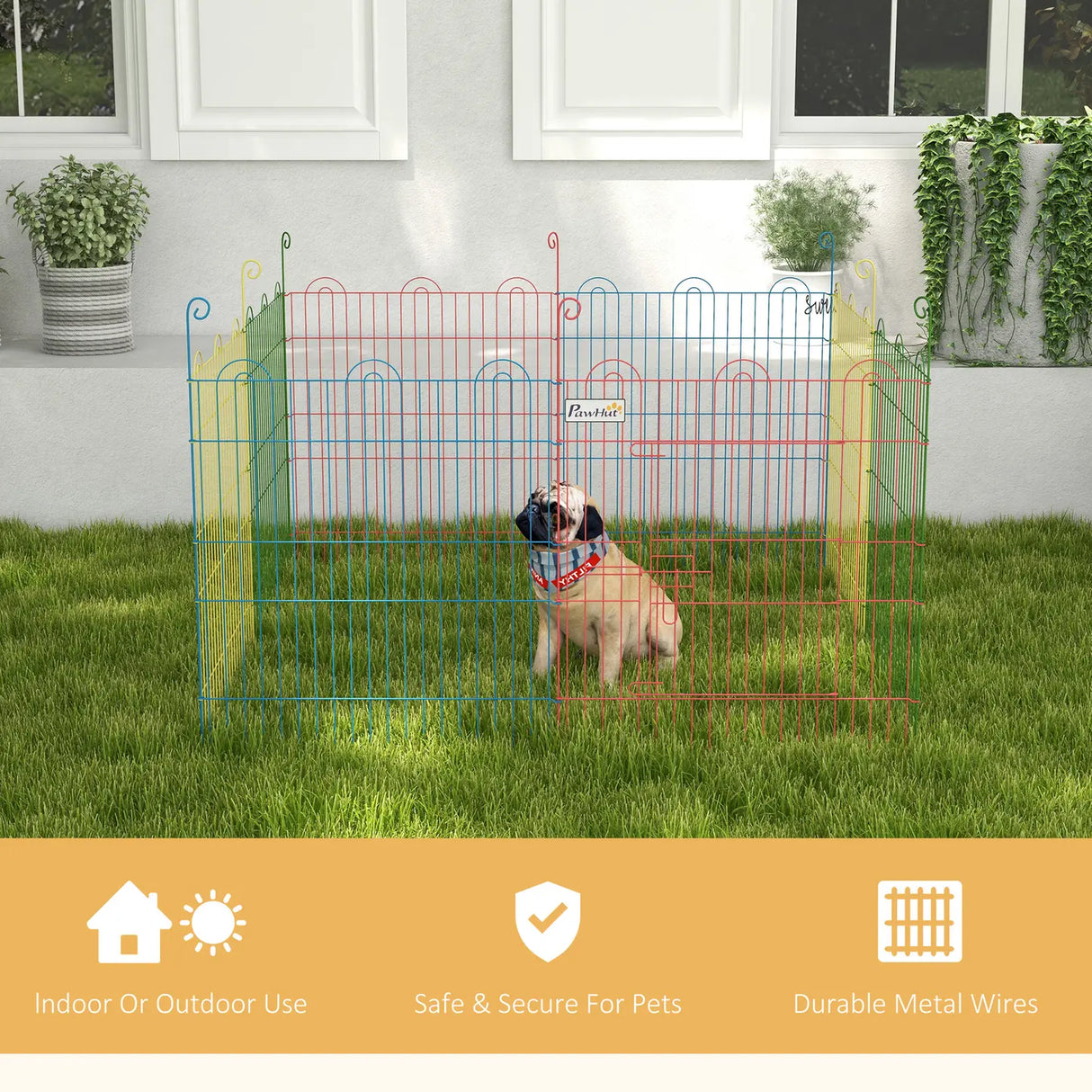PawHut Pet Playpen Crate, with Eight Panels, Door, for Indoors and Outdoors, 60H x 156cm