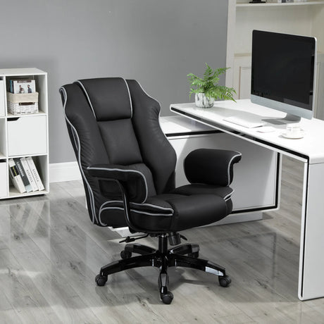 Vinsetto Faux Leather Executive Office Chair, with Contrast Piping - Black/White