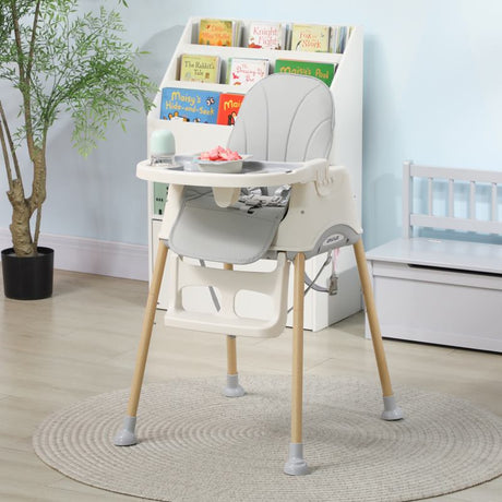 AIYAPLAY 3 in 1 Foldable High Chair for Babies and Toddlers with Safety Harness, Washable Removable Seat Cushion & Tray, Grey